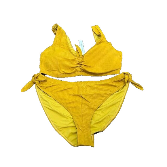 Soncy Sunny Days 2 Piece Swimsuit Ribbed Knit Tie Side Mustard Yellow 18/20 NWT - Picture 1 of 10